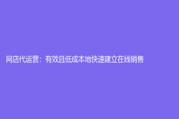 网店代运营：有效且低成本地快速建立在线销售