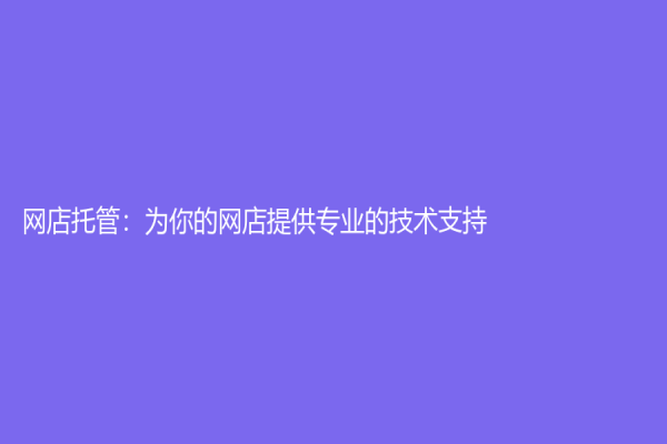 网店托管：为你的网店提供专业的技术支持