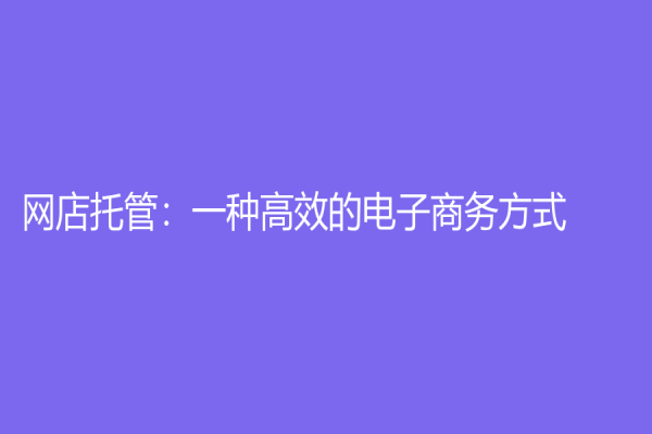 网店托管：一种高效的电子商务方式