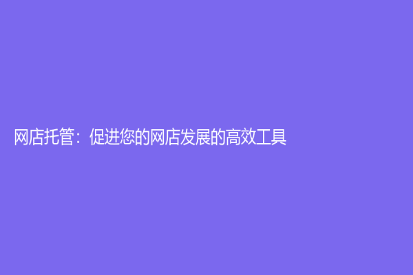 网店托管：促进您的网店发展的高效工具