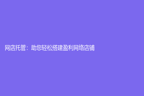 网店托管：助您轻松搭建盈利网络店铺