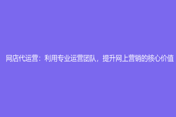 网店代运营：利用专业运营团队，提升网上营销的核心价值！
