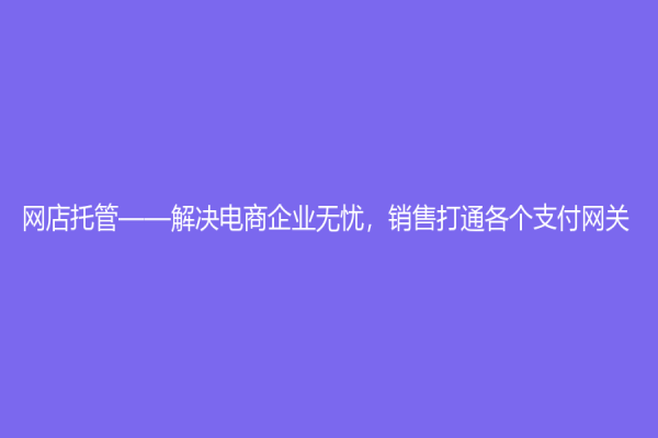 网店托管——解决电商企业无忧，销售打通各个支付网关