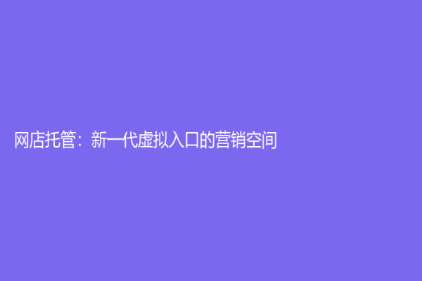 网店托管：新一代虚拟入口的营销空间