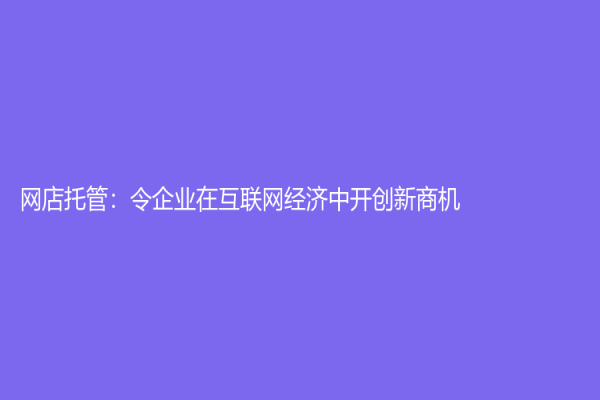 网店托管：令企业在互联网经济中开创新商机