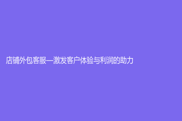 店铺外包客服—激发客户体验与利润的助力
