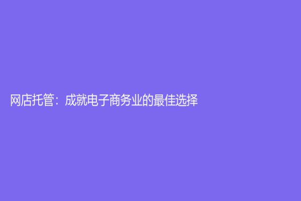 网店托管：成就电子商务业的最佳选择