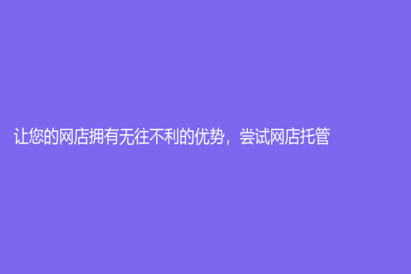 让您的网店拥有无往不利的优势，尝试网店托管！