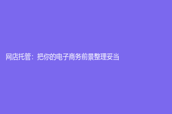 网店托管：把你的电子商务前景整理妥当