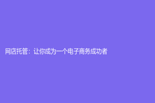 网店托管：让你成为一个电子商务成功者