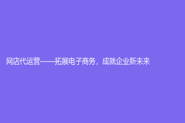 网店代运营——拓展电子商务，成就企业新未来