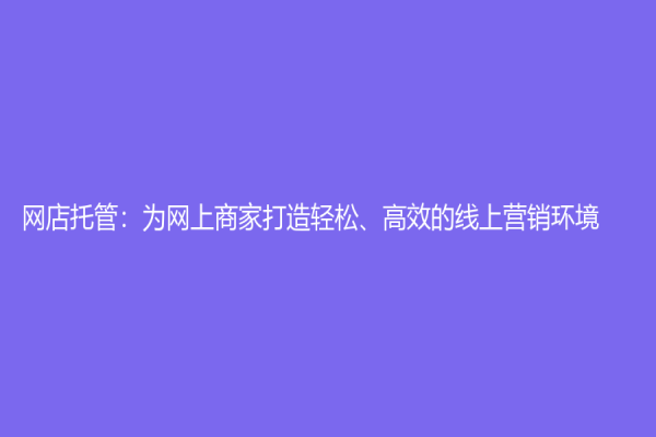 网店托管：为网上商家打造轻松、高效的线上营销环境