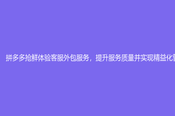 拼多多抢鲜体验客服外包服务，提升服务质量并实现精益化管理