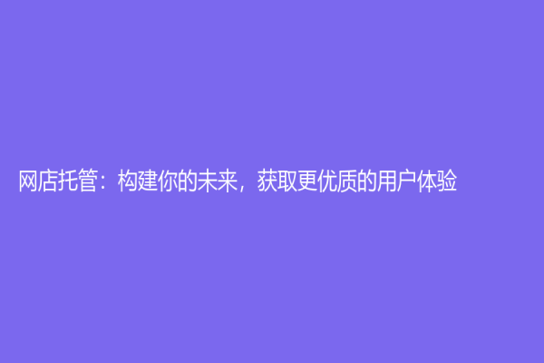 网店托管：构建你的未来，获取更优质的用户体验