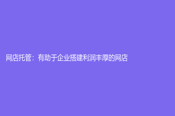网店托管：有助于企业搭建利润丰厚的网店