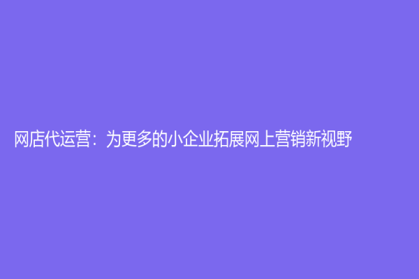 网店代运营：为更多的小企业拓展网上营销新视野