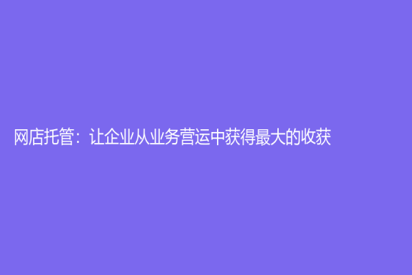 网店托管：让企业从业务营运中获得最大的收获