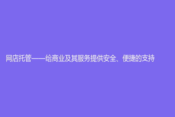 网店托管——给商业及其服务提供安全、便捷的支持