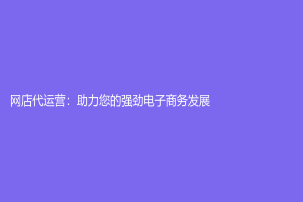 网店代运营：助力您的强劲电子商务发展！