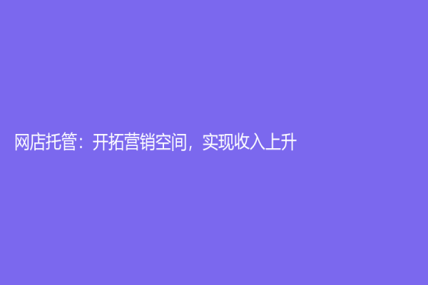 网店托管：开拓营销空间，实现收入上升