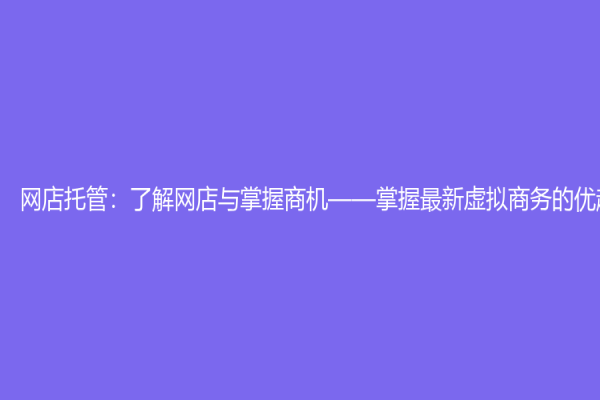 网店托管：了解网店与掌握商机——掌握最新虚拟商务的优越之策