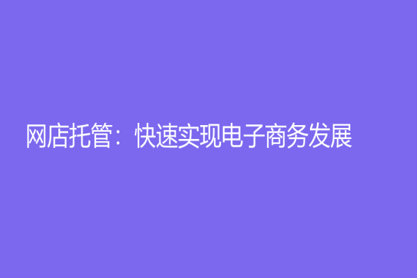 网店托管：快速实现电子商务发展