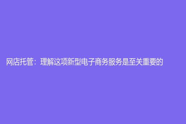 网店托管：理解这项新型电子商务服务是至关重要的