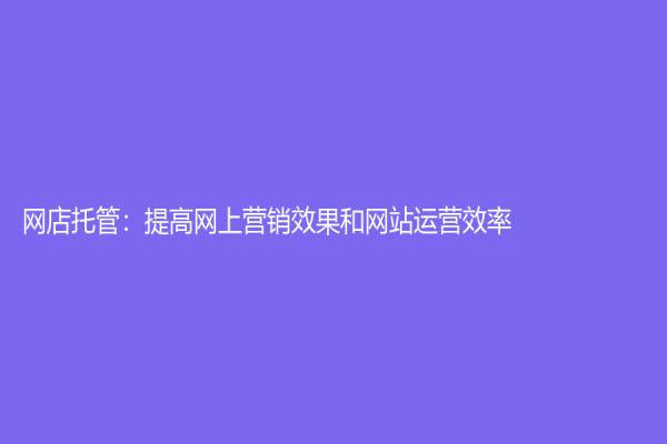 网店托管：提高网上营销效果和网站运营效率