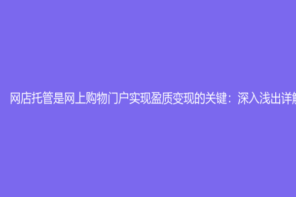 网店托管是网上购物门户实现盈质变现的关键：深入浅出详解