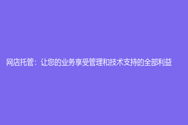 网店托管：让您的业务享受管理和技术支持的全部利益
