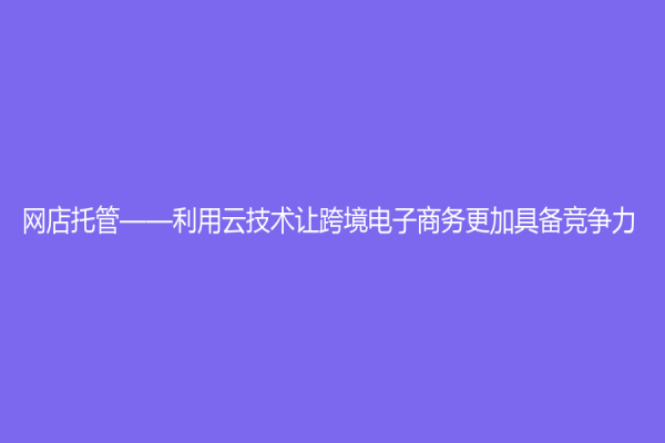 网店托管——利用云技术让跨境电子商务更加具备竞争力