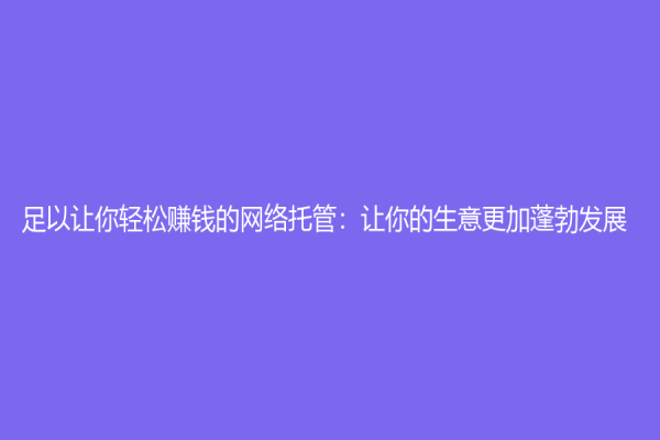 足以让你轻松赚钱的网络托管：让你的生意更加蓬勃发展！
