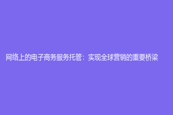 网络上的电子商务服务托管：实现全球营销的重要桥梁