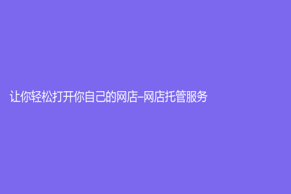 让你轻松打开你自己的网店–网店托管服务