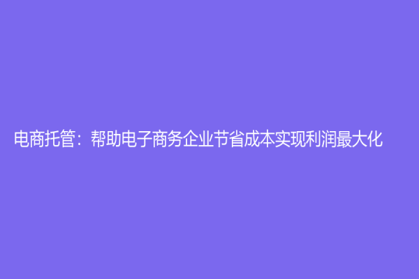 电商托管：帮助电子商务企业节省成本实现利润最大化