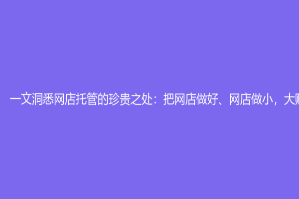 一文洞悉网店托管的珍贵之处：把网店做好、网店做小，大赚大钱