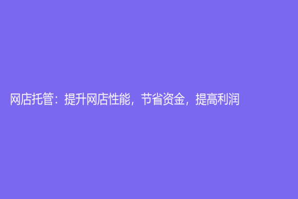 网店托管：提升网店性能，节省资金，提高利润！