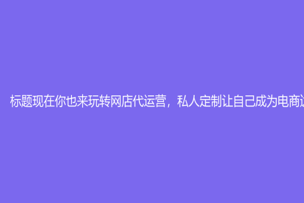 标题现在你也来玩转网店代运营，私人定制让自己成为电商达人！