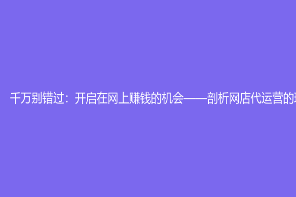 千万别错过：开启在网上赚钱的机会——剖析网店代运营的玩法