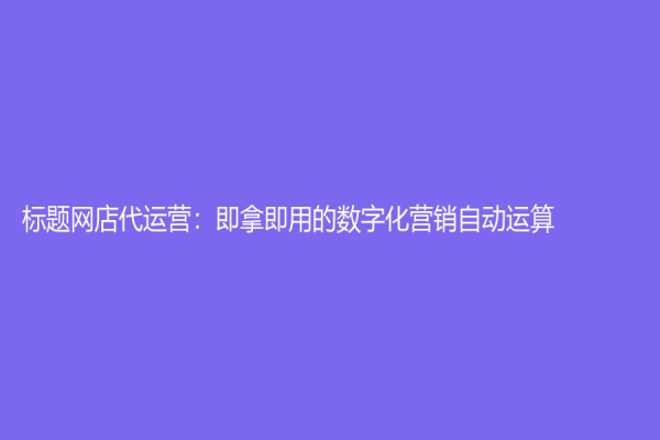 标题网店代运营：即拿即用的数字化营销自动运算