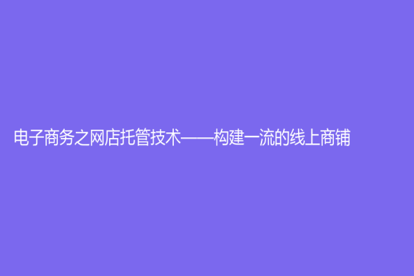 电子商务之网店托管技术——构建一流的线上商铺