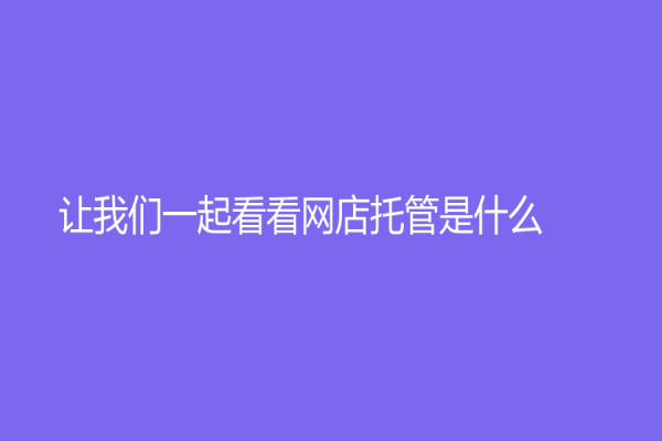 让我们一起看看网店托管是什么？