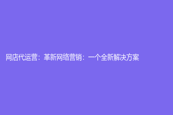 网店代运营：革新网络营销：一个全新解决方案